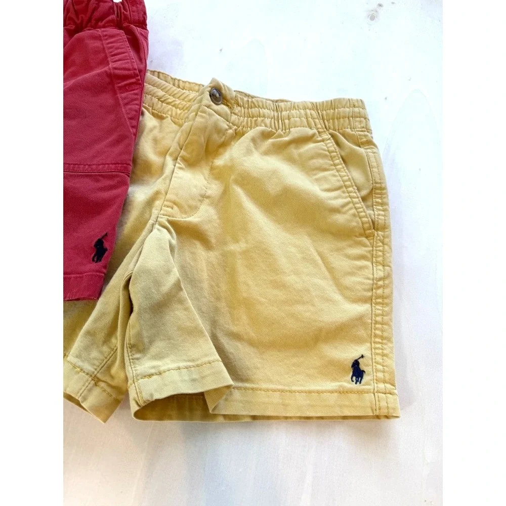 2 Polo Ralph Lauren Boys Chino Shorts Size 10 Yellow Red Solid Zip Flat Front